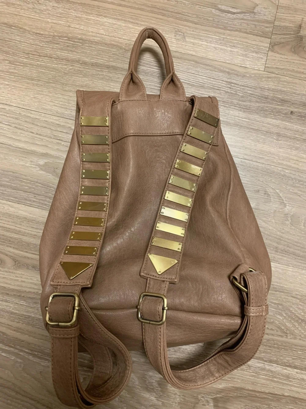 Brown Faux Leather Backpack with Front Pockets